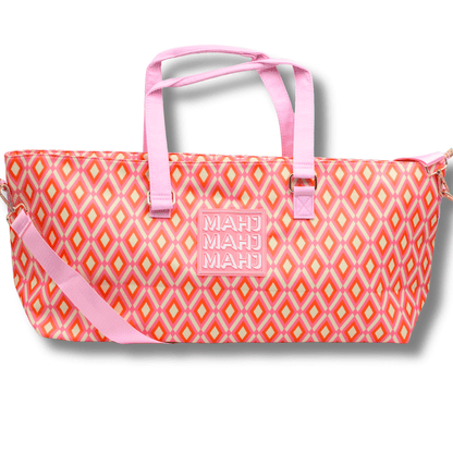 MAHJONG TOTE BAG | Wide with Zipper Closure: Stripes - Pink & Red Tote Bag - Bria Blair Creative