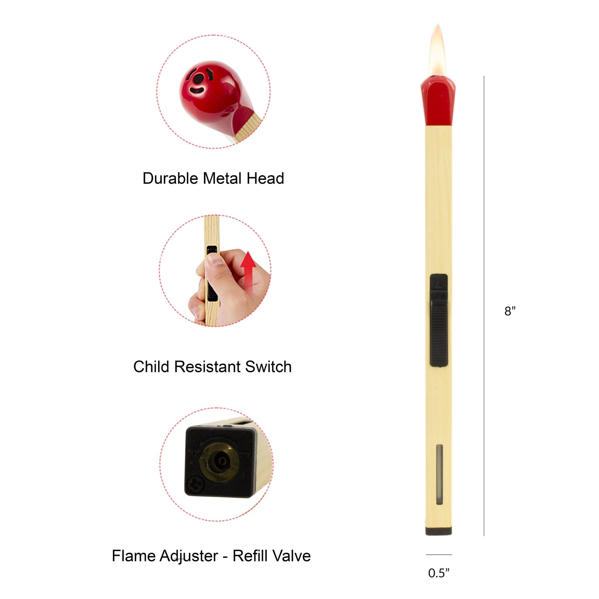 Match Shape Candle Lighter - Slim Butane - Gas Refillable: 14.5" Long - Bria Blair Creative