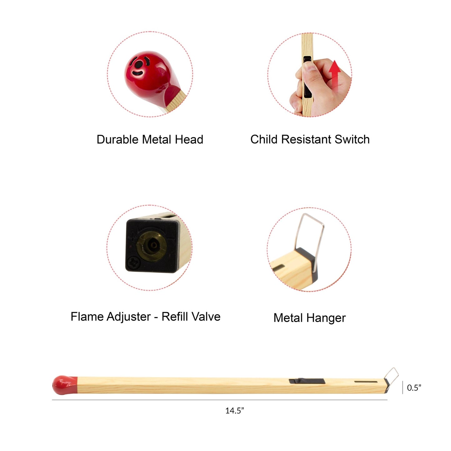 Match Shape Candle Lighter - Slim Butane - Gas Refillable: 14.5" Long - Bria Blair Creative