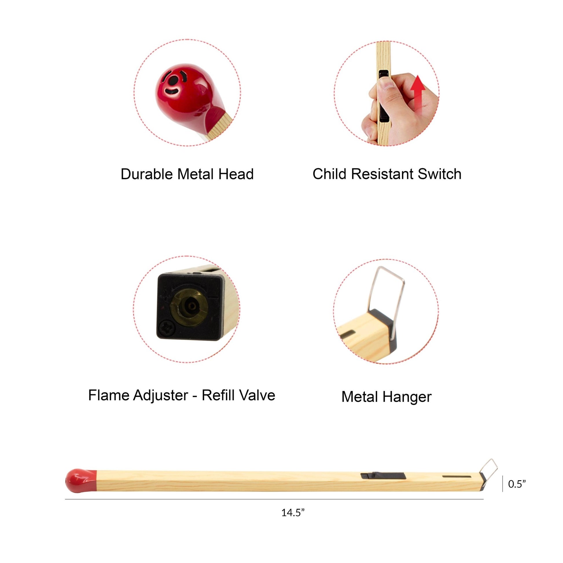 Match Shape Candle Lighter - Slim Butane - Gas Refillable: 14.5" Long - Bria Blair Creative