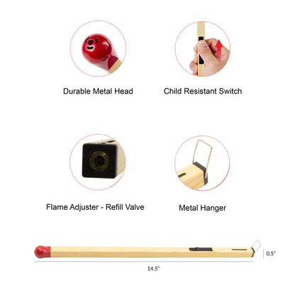 Match Shape Candle Lighter - Slim Butane - Gas Refillable: 14.5" Long - Bria Blair Creative