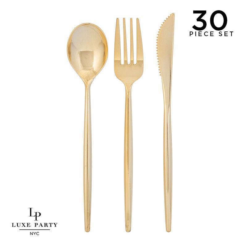 Matrix Gold Plastic Cutlery Set | 30 Pieces - Bria Blair Creative