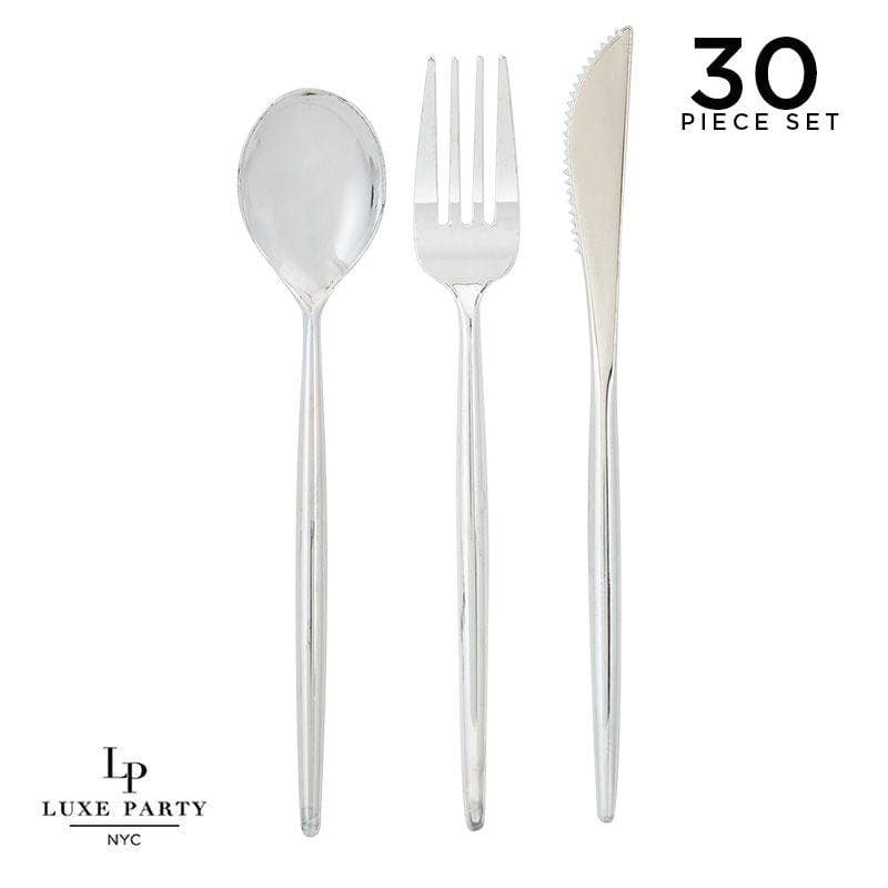 Matrix Silver Plastic Cutlery Set | 30 Pieces - Bria Blair Creative