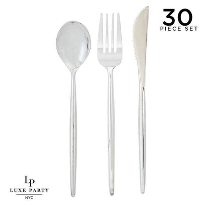 Matrix Silver Plastic Cutlery Set | 30 Pieces - Bria Blair Creative