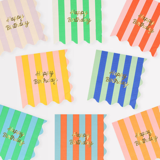 Striped Happy Birthday Napkins - Set of 16