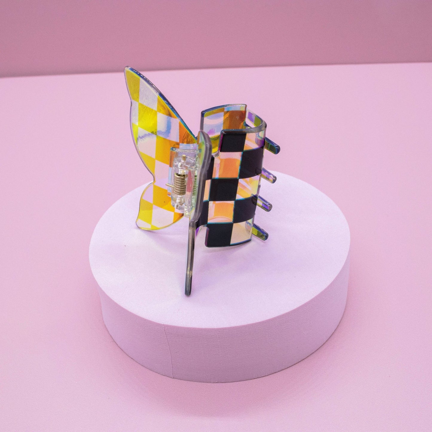 Medium Iridescent Checkered Butterfly Hair Claw Clip: Black - Bria Blair Creative