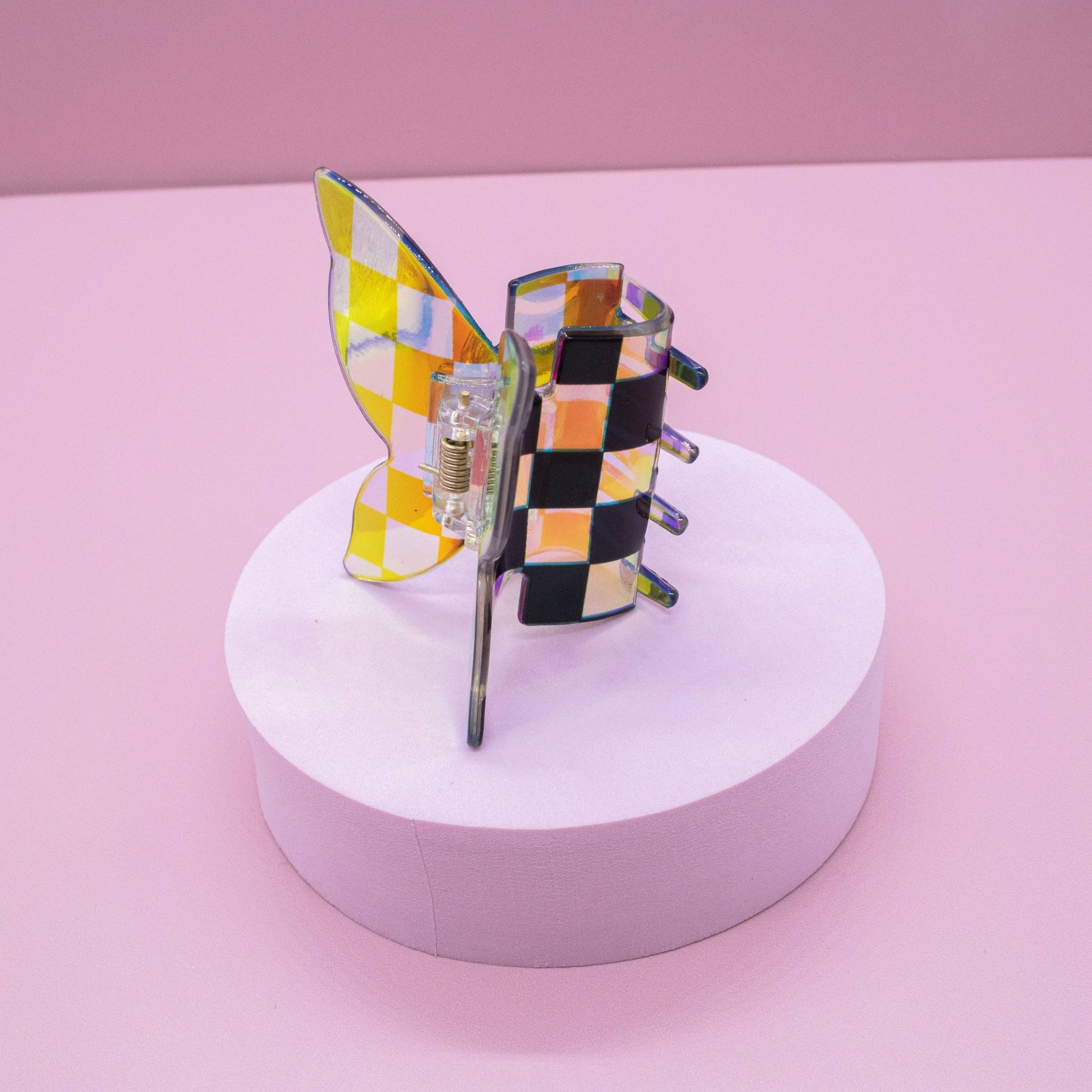 Medium Iridescent Checkered Butterfly Hair Claw Clip: Black - Bria Blair Creative