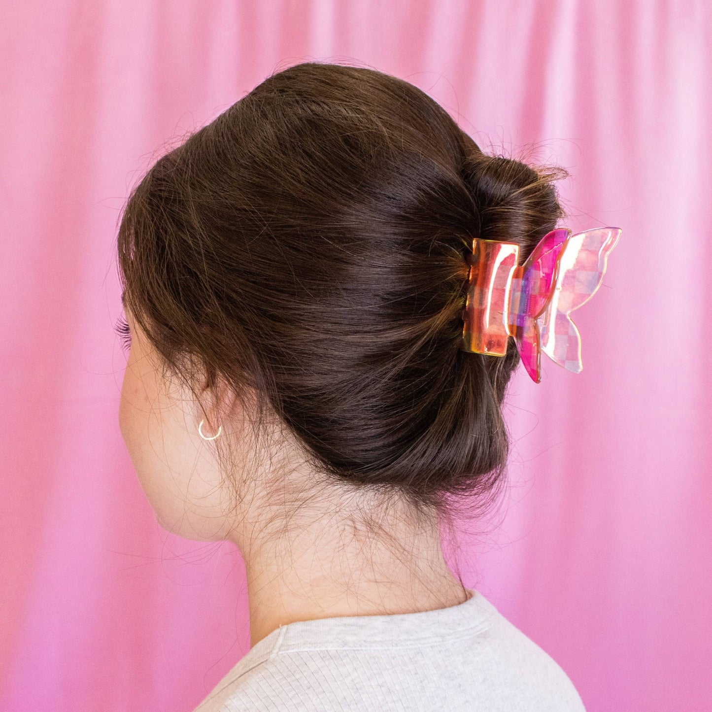 Medium Iridescent Checkered Butterfly Hair Claw Clip: Black - Bria Blair Creative
