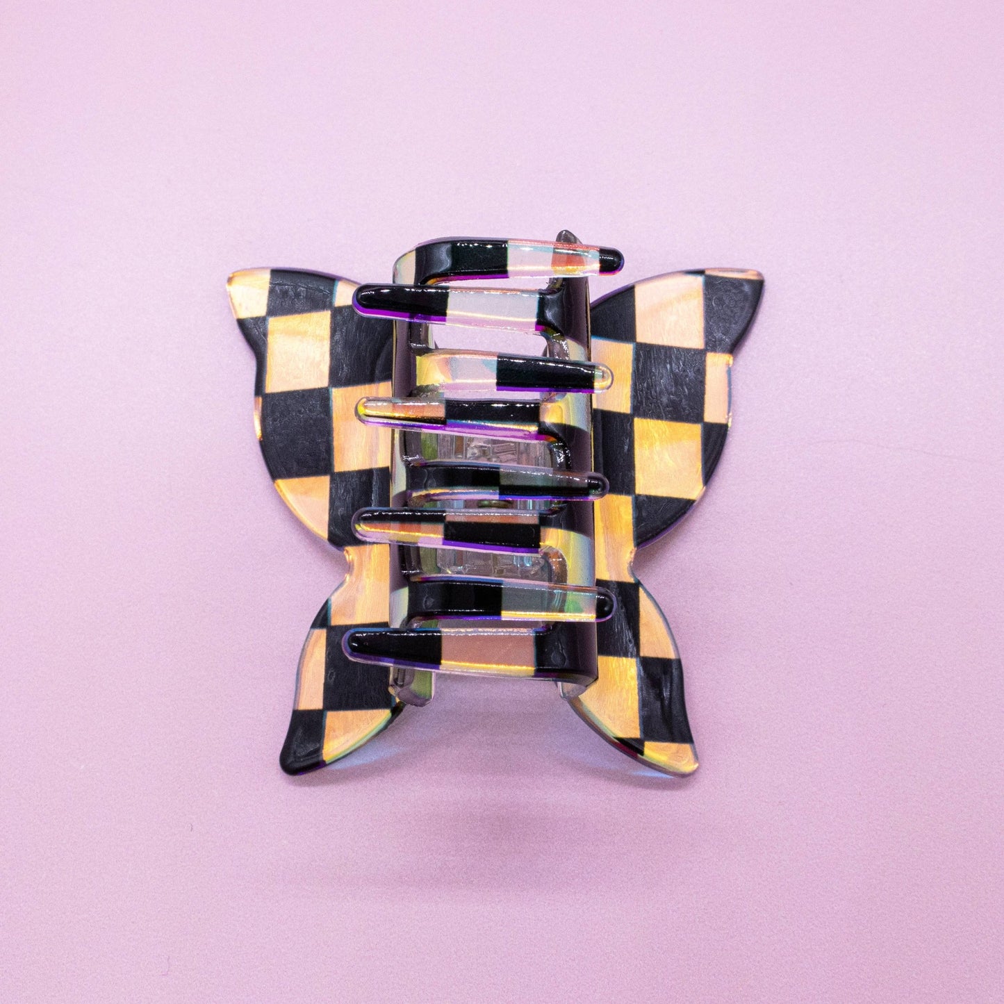 Medium Iridescent Checkered Butterfly Hair Claw Clip: Black - Bria Blair Creative