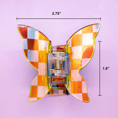 Medium Iridescent Checkered Butterfly Hair Claw Clip: Black - Bria Blair Creative