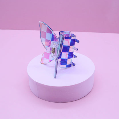 Medium Iridescent Checkered Butterfly Hair Claw Clip: Black - Bria Blair Creative