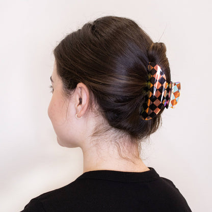 Medium Round Iridescent Checkered Hair Claw Clip: Black - Bria Blair Creative