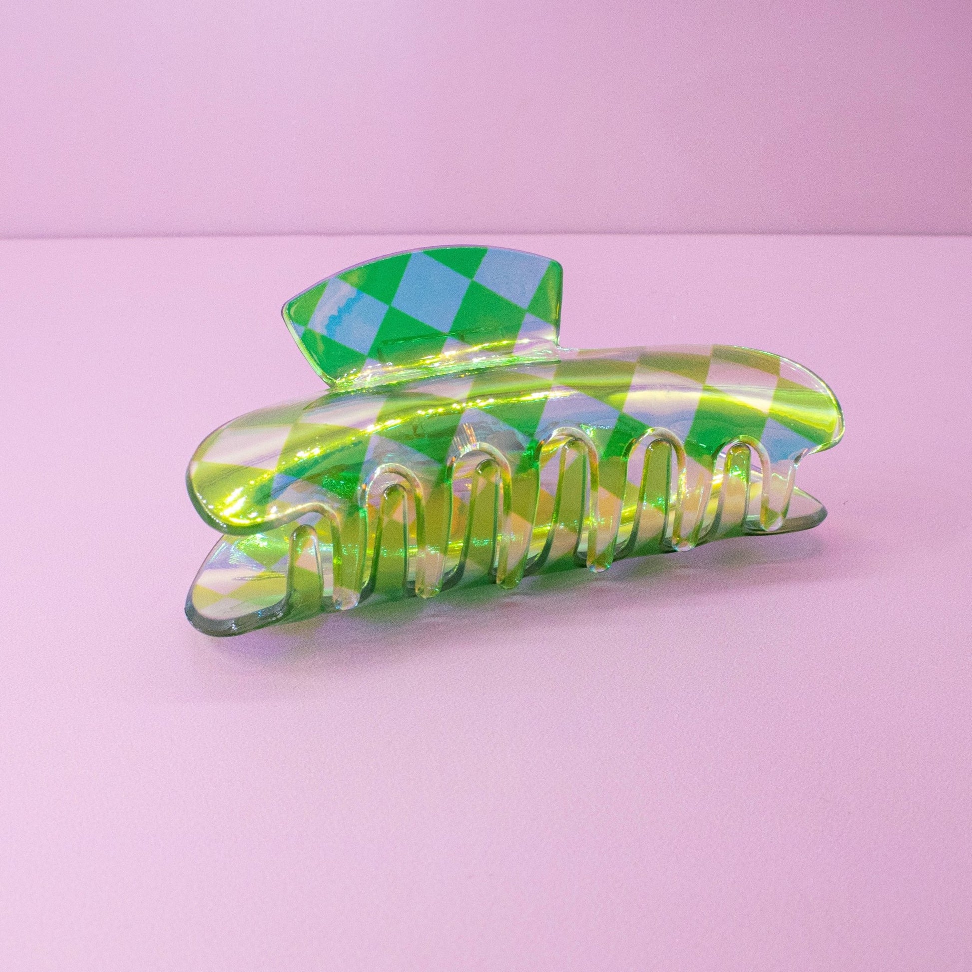 Medium Round Iridescent Checkered Hair Claw Clip: Black - Bria Blair Creative