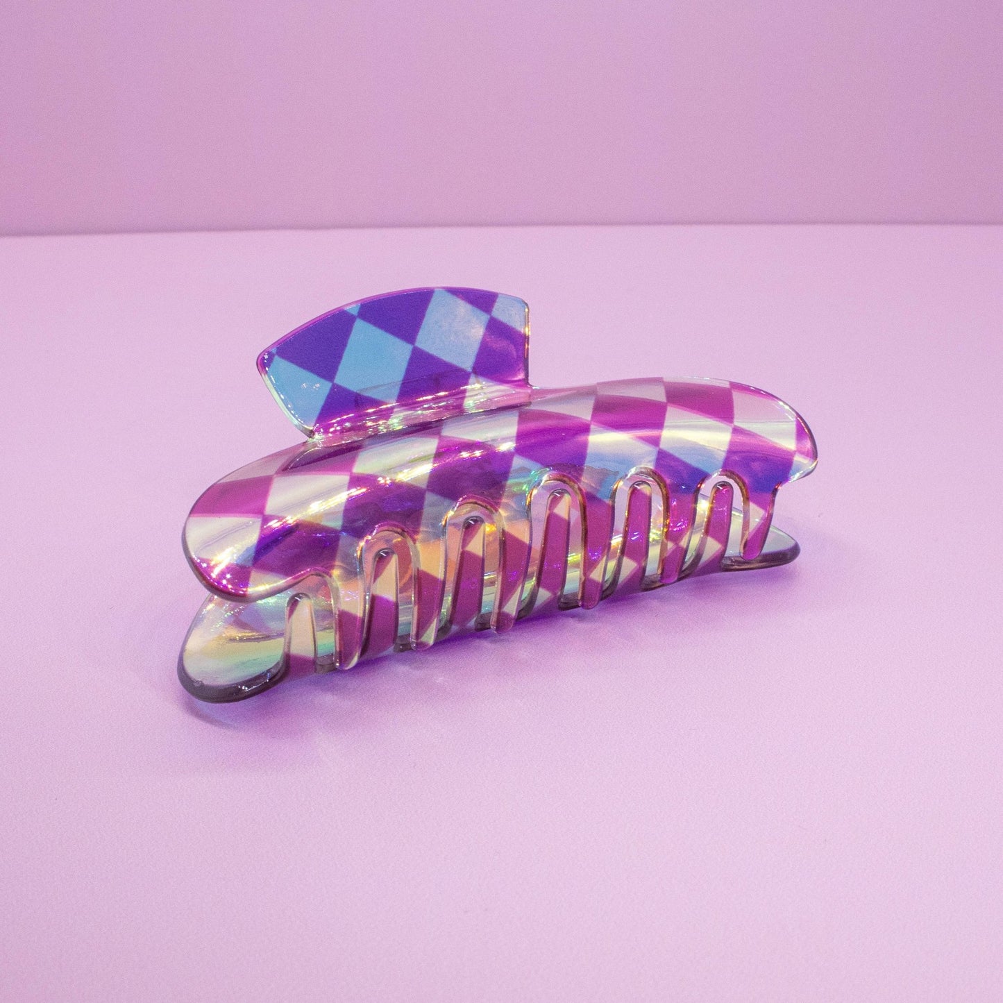 Medium Round Iridescent Checkered Hair Claw Clip: Black - Bria Blair Creative