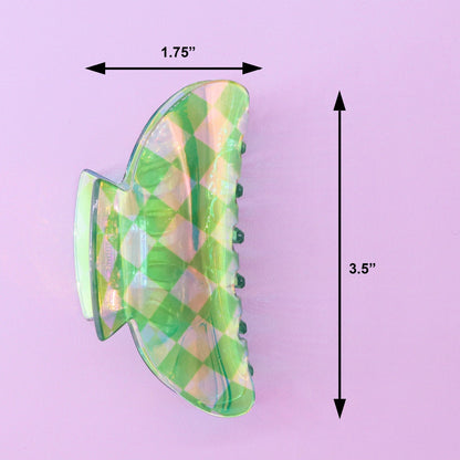 Medium Round Iridescent Checkered Hair Claw Clip: Black - Bria Blair Creative