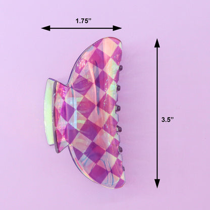 Medium Round Iridescent Checkered Hair Claw Clip: Black - Bria Blair Creative