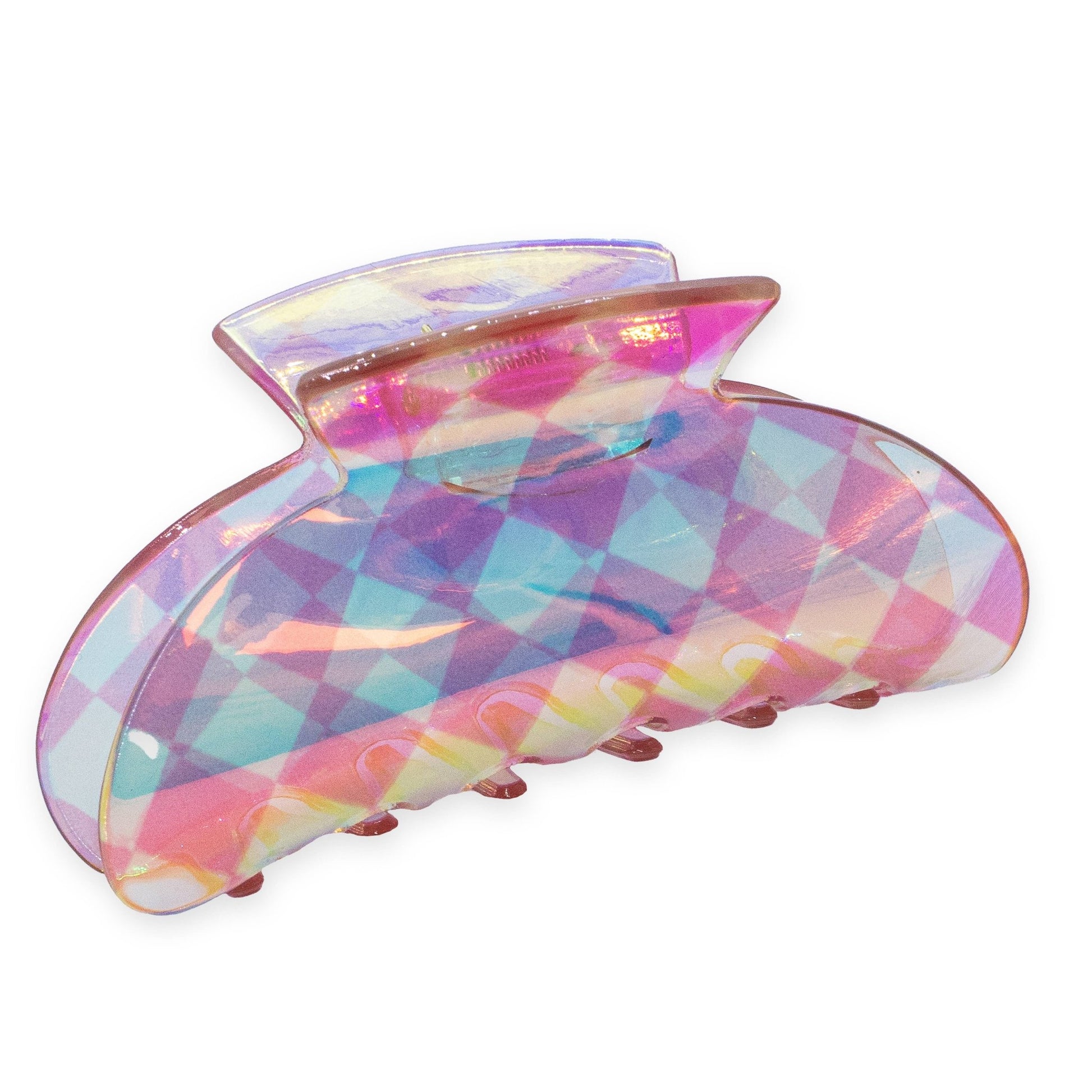 Medium Round Iridescent Checkered Hair Claw Clip: Black - Bria Blair Creative