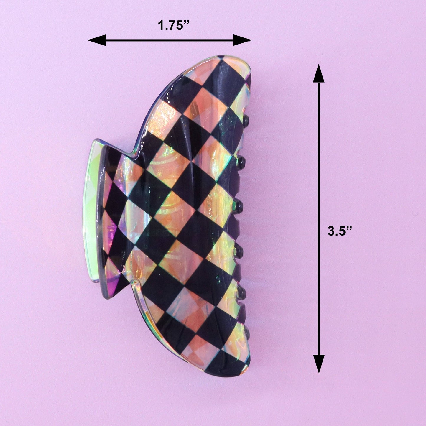 Medium Round Iridescent Checkered Hair Claw Clip: Black - Bria Blair Creative