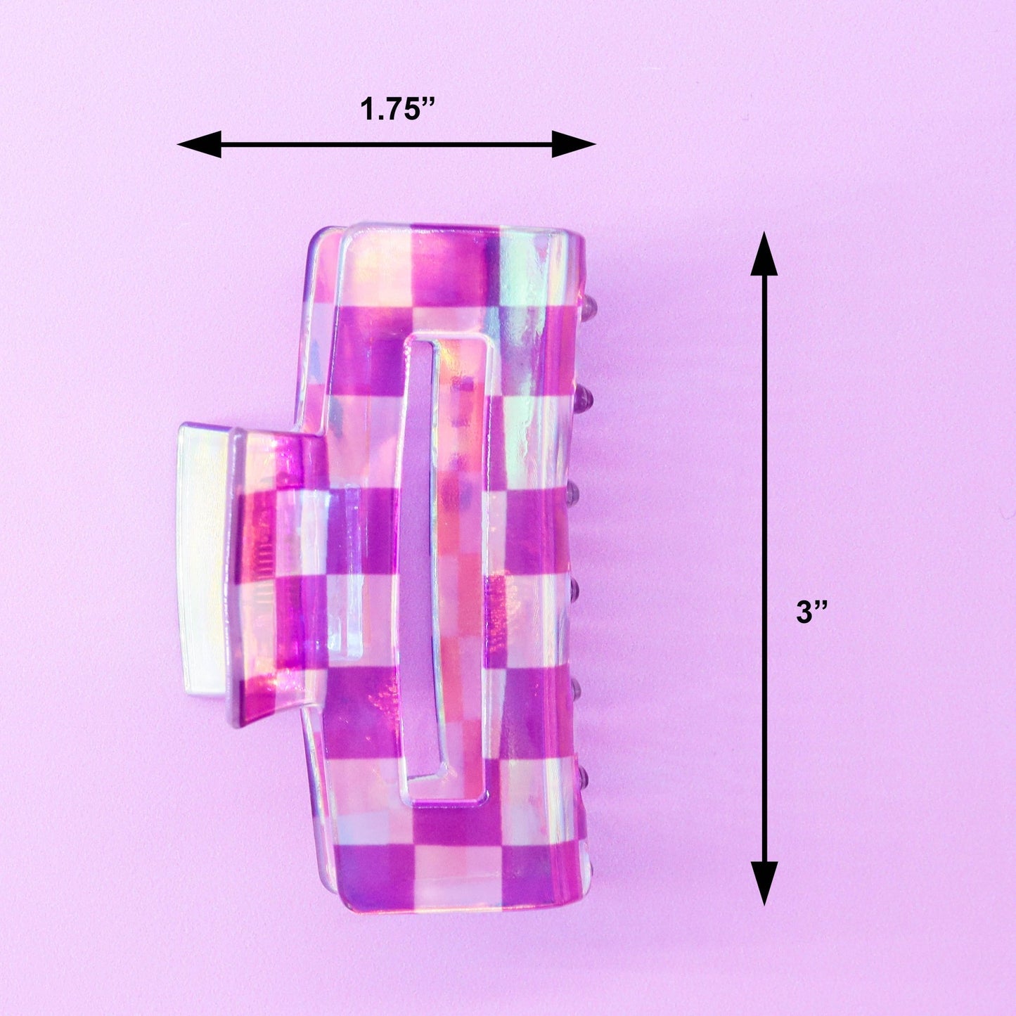 Medium Square Iridescent Checkered Hair Claw Clip: Black - Bria Blair Creative