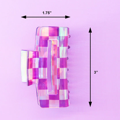Medium Square Iridescent Checkered Hair Claw Clip: Black - Bria Blair Creative