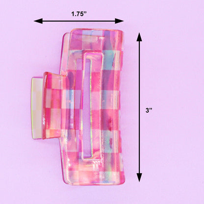 Medium Square Iridescent Checkered Hair Claw Clip: Black - Bria Blair Creative