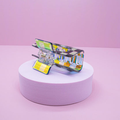 Medium Square Iridescent Checkered Hair Claw Clip: Black - Bria Blair Creative