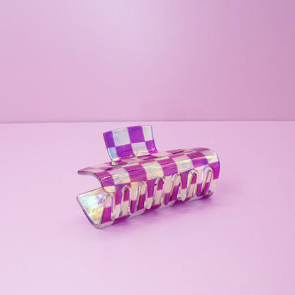 Medium Square Iridescent Checkered Hair Claw Clip: Black - Bria Blair Creative