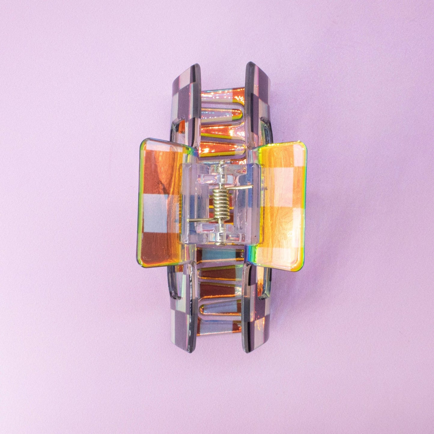 Medium Square Iridescent Checkered Hair Claw Clip: Black - Bria Blair Creative