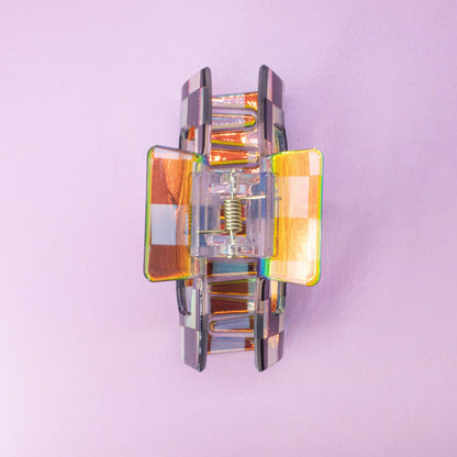 Medium Square Iridescent Checkered Hair Claw Clip: Black - Bria Blair Creative