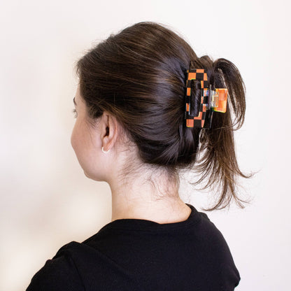 Medium Square Iridescent Checkered Hair Claw Clip: Black - Bria Blair Creative