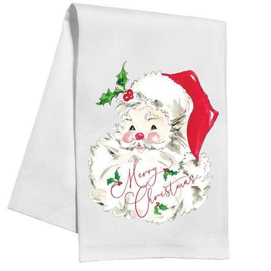 Merry Christmas Handpainted Red Santa Kitchen Towel - Bria Blair Creative