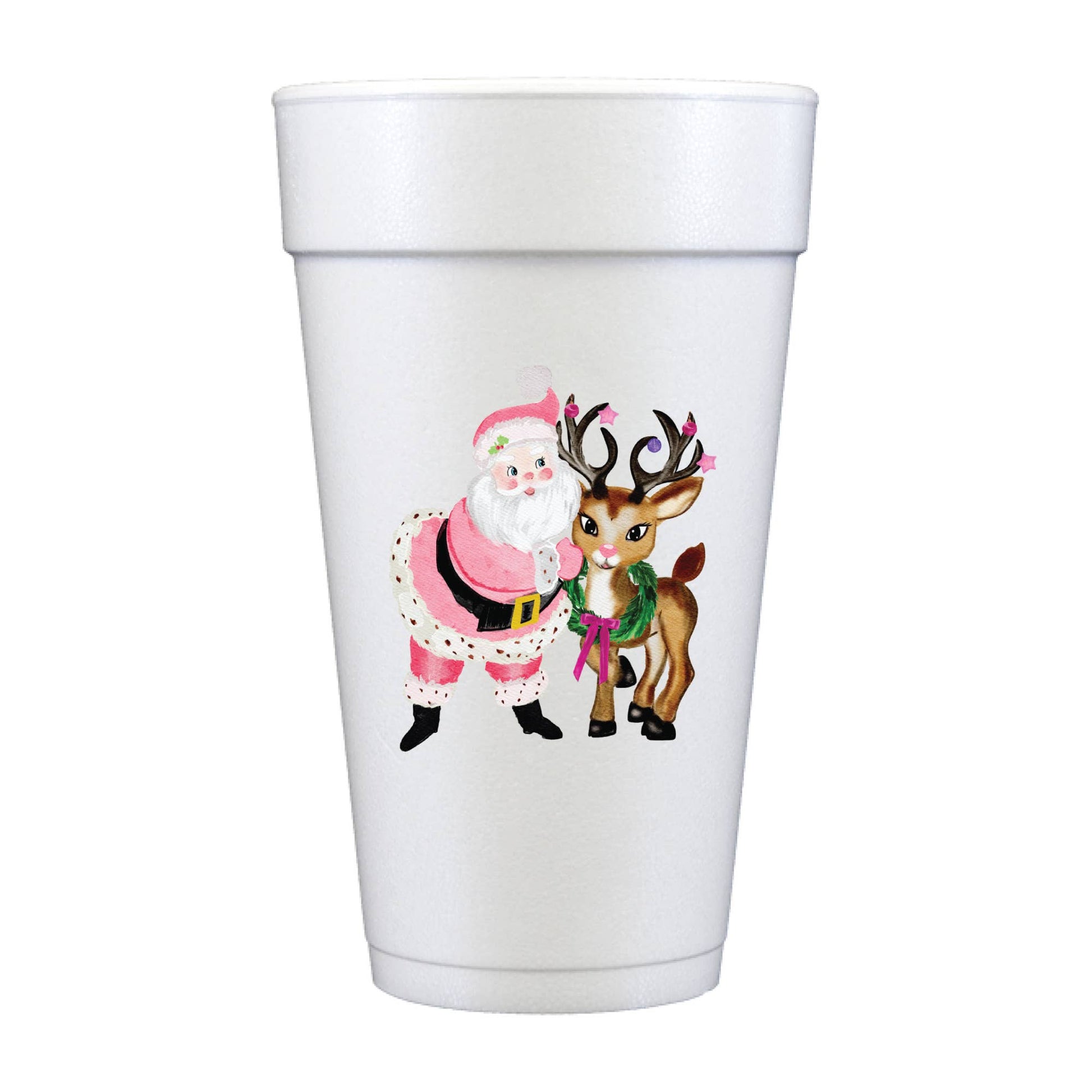 Merry Pink Santa Full Color Foam Cups - Christmas - Bria Blair Creative