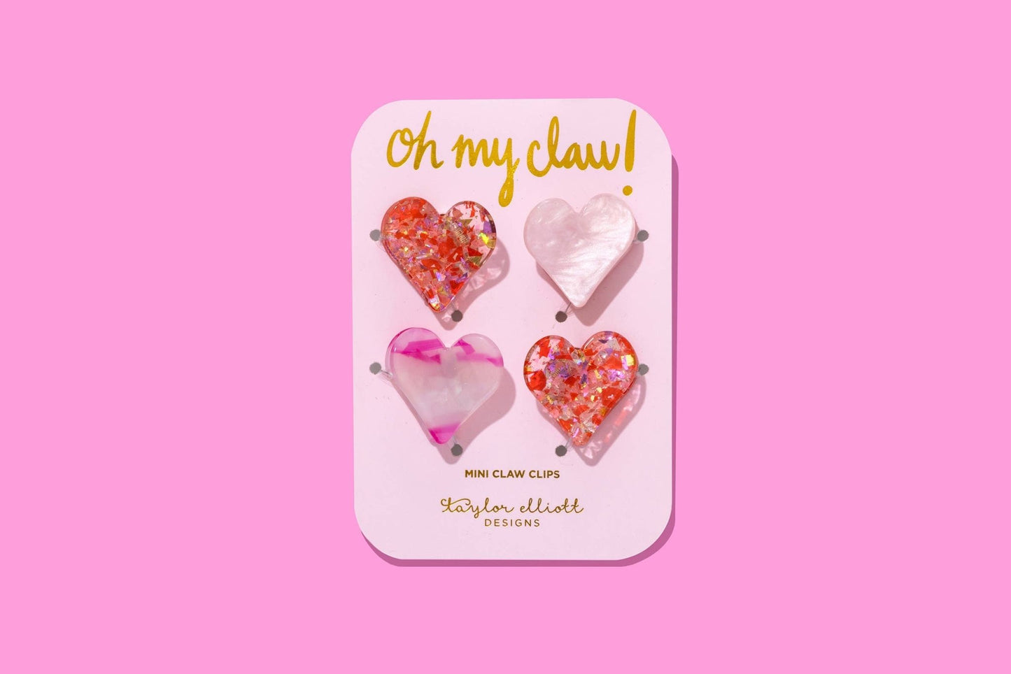 Mini Claw Hair Clips - Hearts - Pink Pearl + Red Confetti - Bria Blair Creative