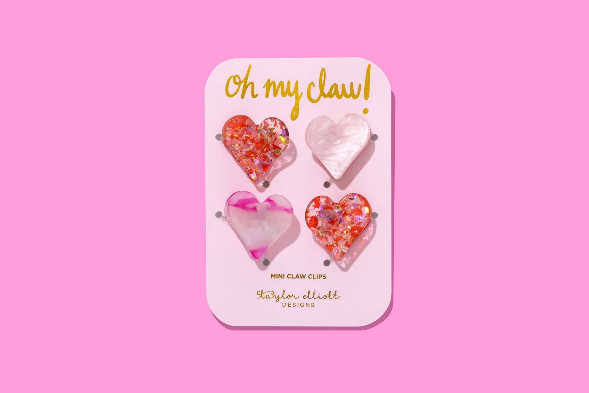 Mini Claw Hair Clips - Hearts - Pink Pearl + Red Confetti - Bria Blair Creative