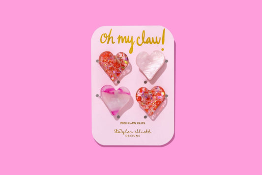 Mini Claw Hair Clips - Hearts - Pink Pearl + Red Confetti - Bria Blair Creative