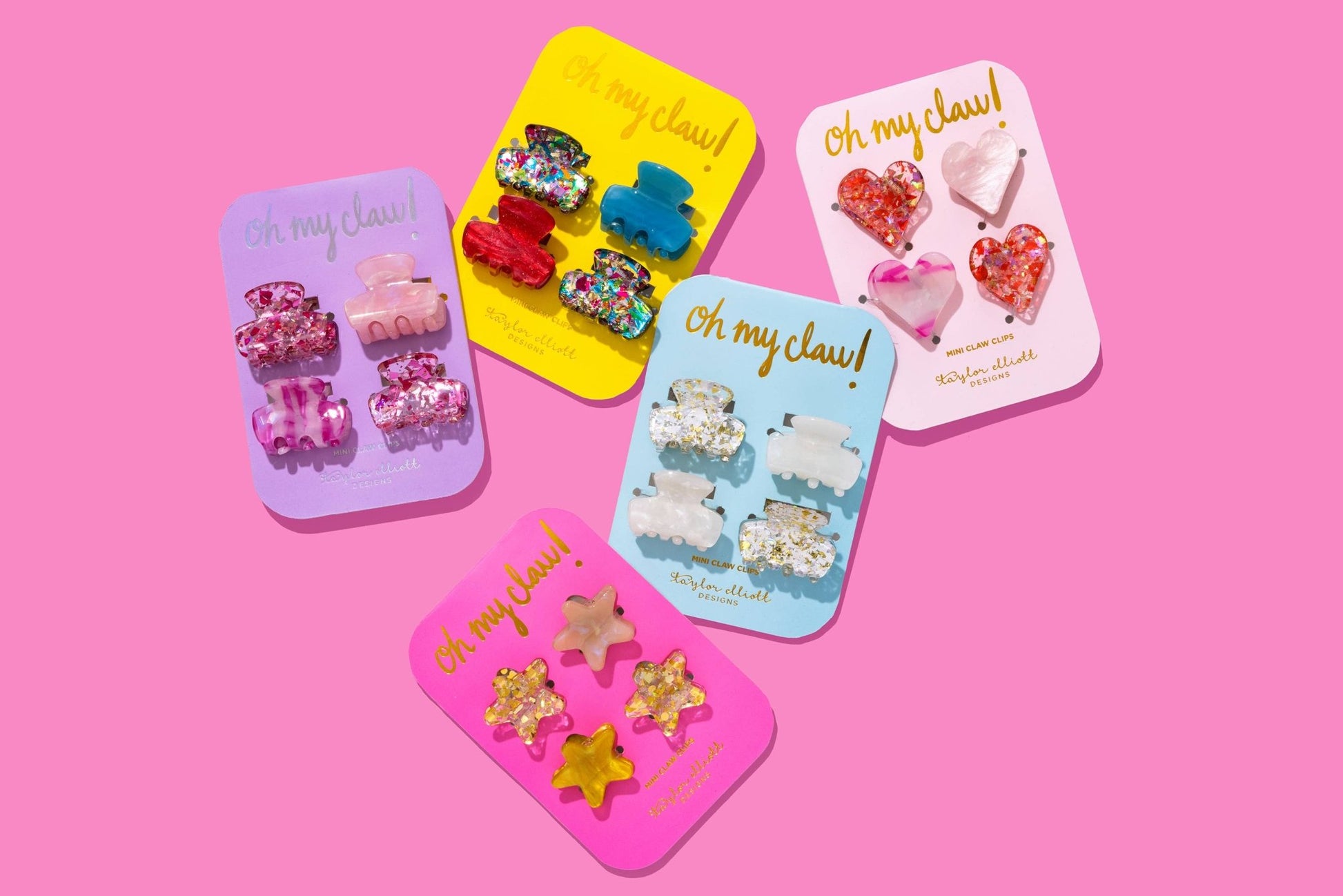 Mini Claw Hair Clips - Hearts - Pink Pearl + Red Confetti - Bria Blair Creative