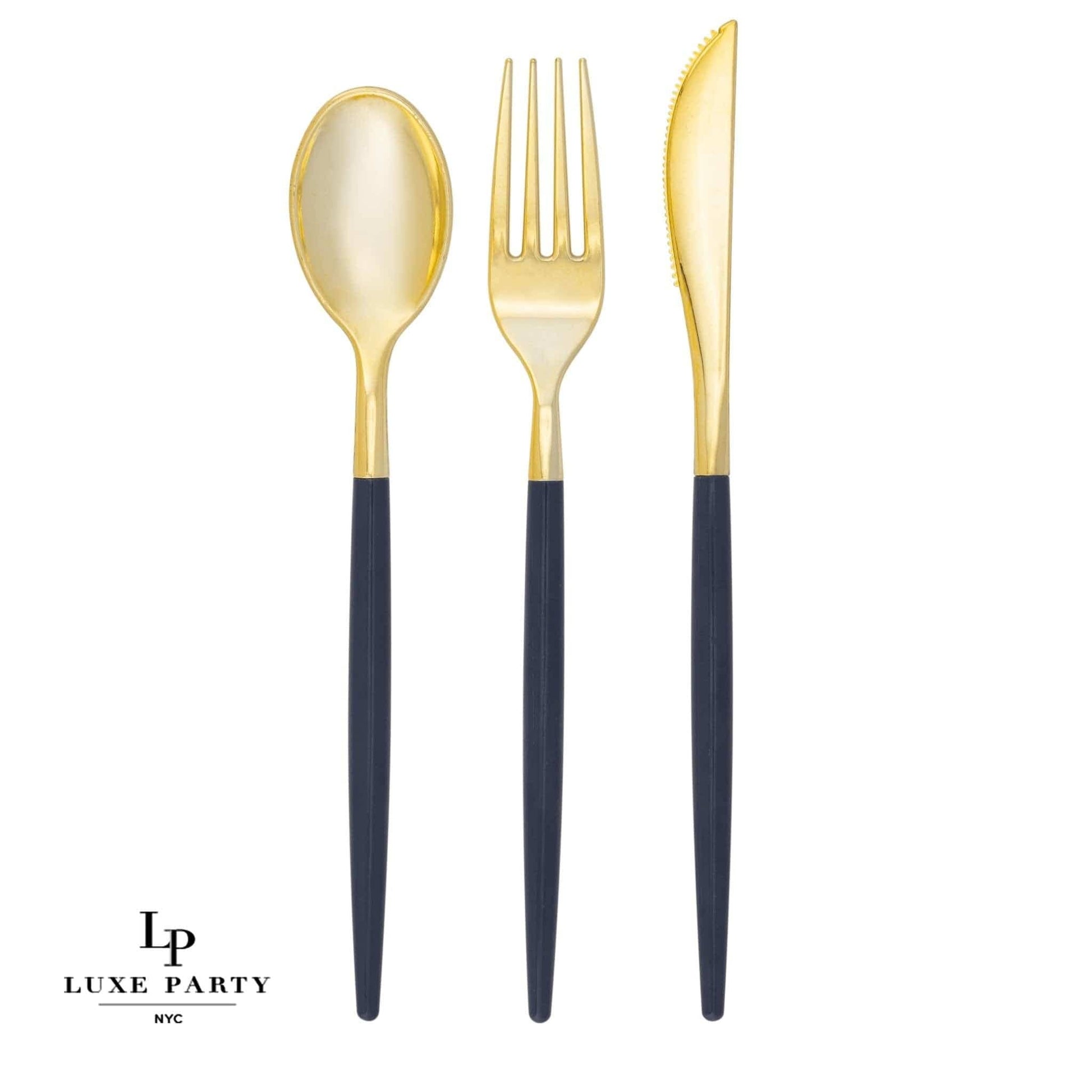 Navy • Gold Plastic Cutlery Set | 32 Pieces - Bria Blair Creative