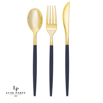 Navy • Gold Plastic Cutlery Set | 32 Pieces - Bria Blair Creative