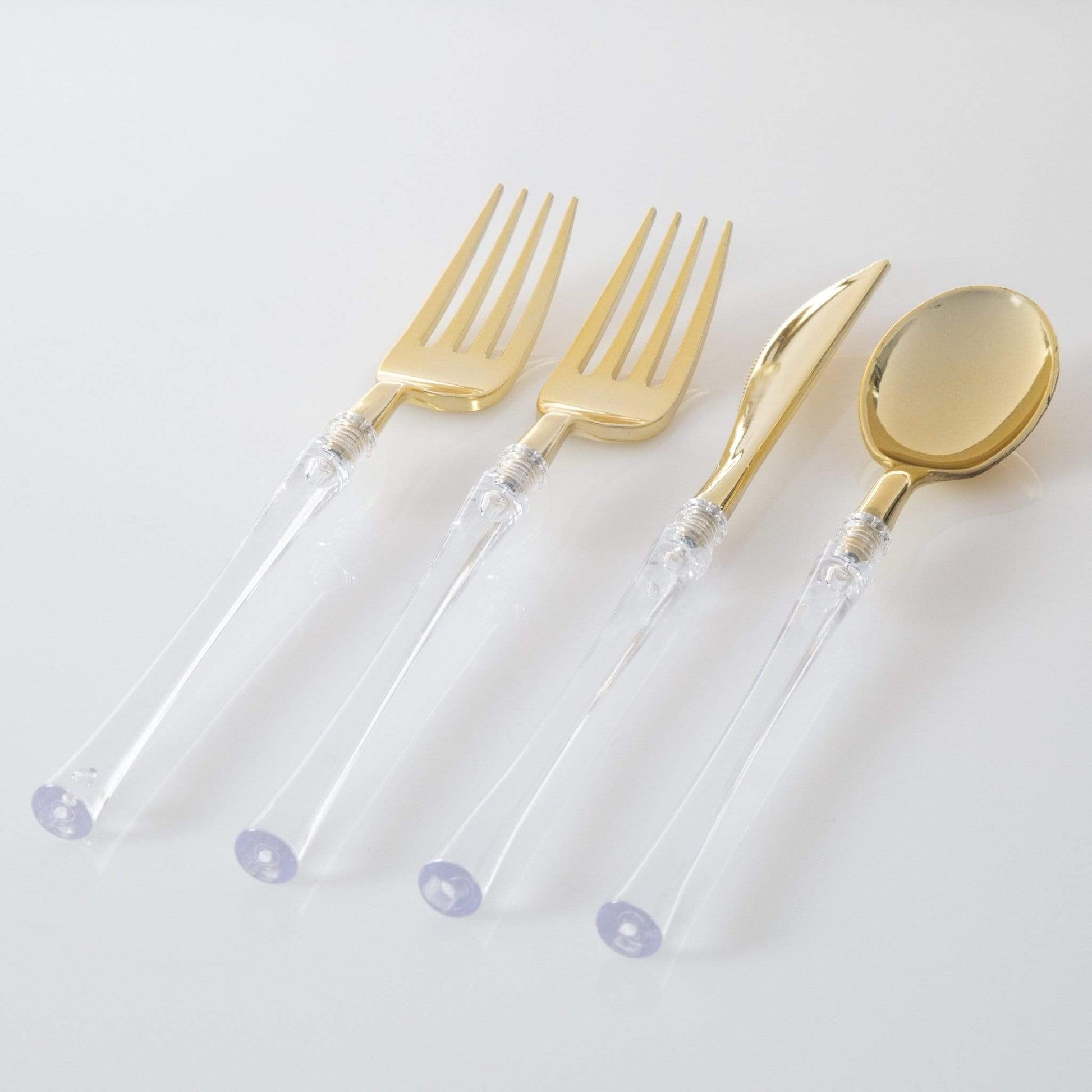 Neo Classic Clear and Gold Plastic Cutlery Set | 32 Pieces - Bria Blair Creative