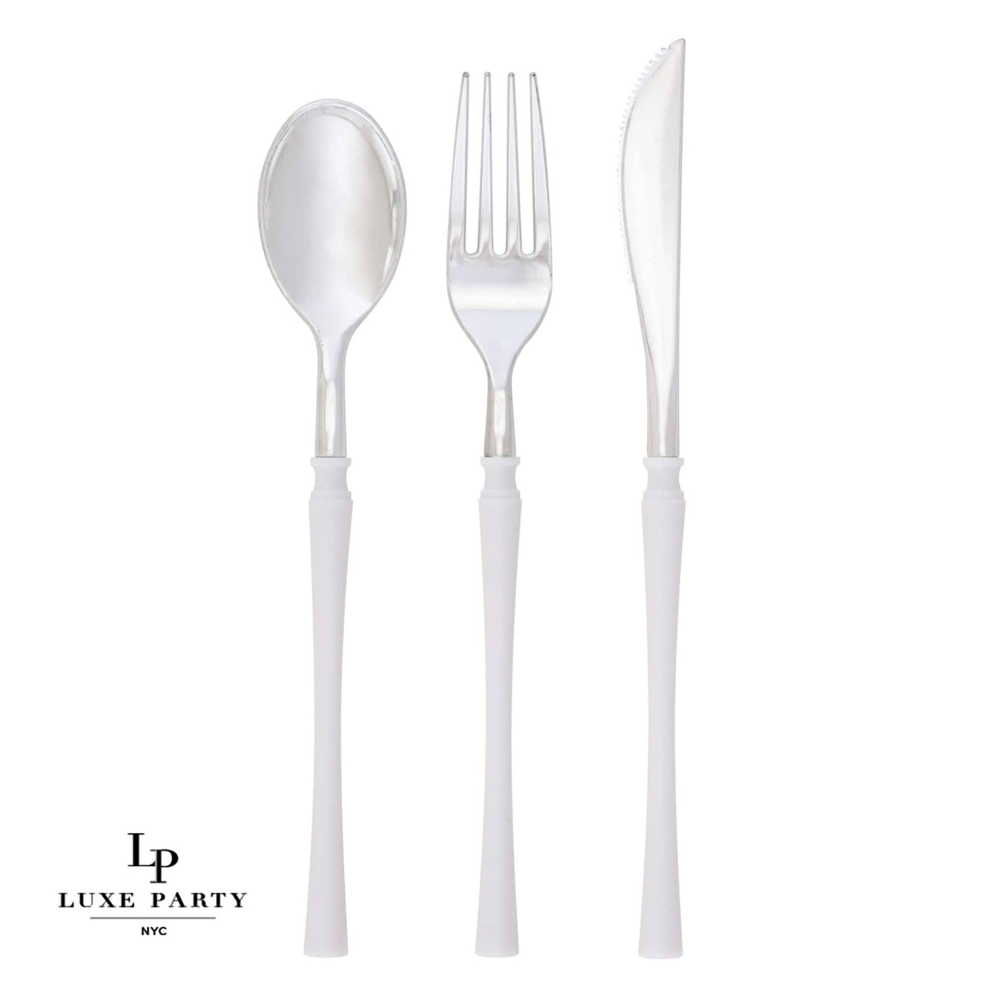 Neo Classic White • Silver Plastic Cutlery Set | 32 Pieces - Bria Blair Creative