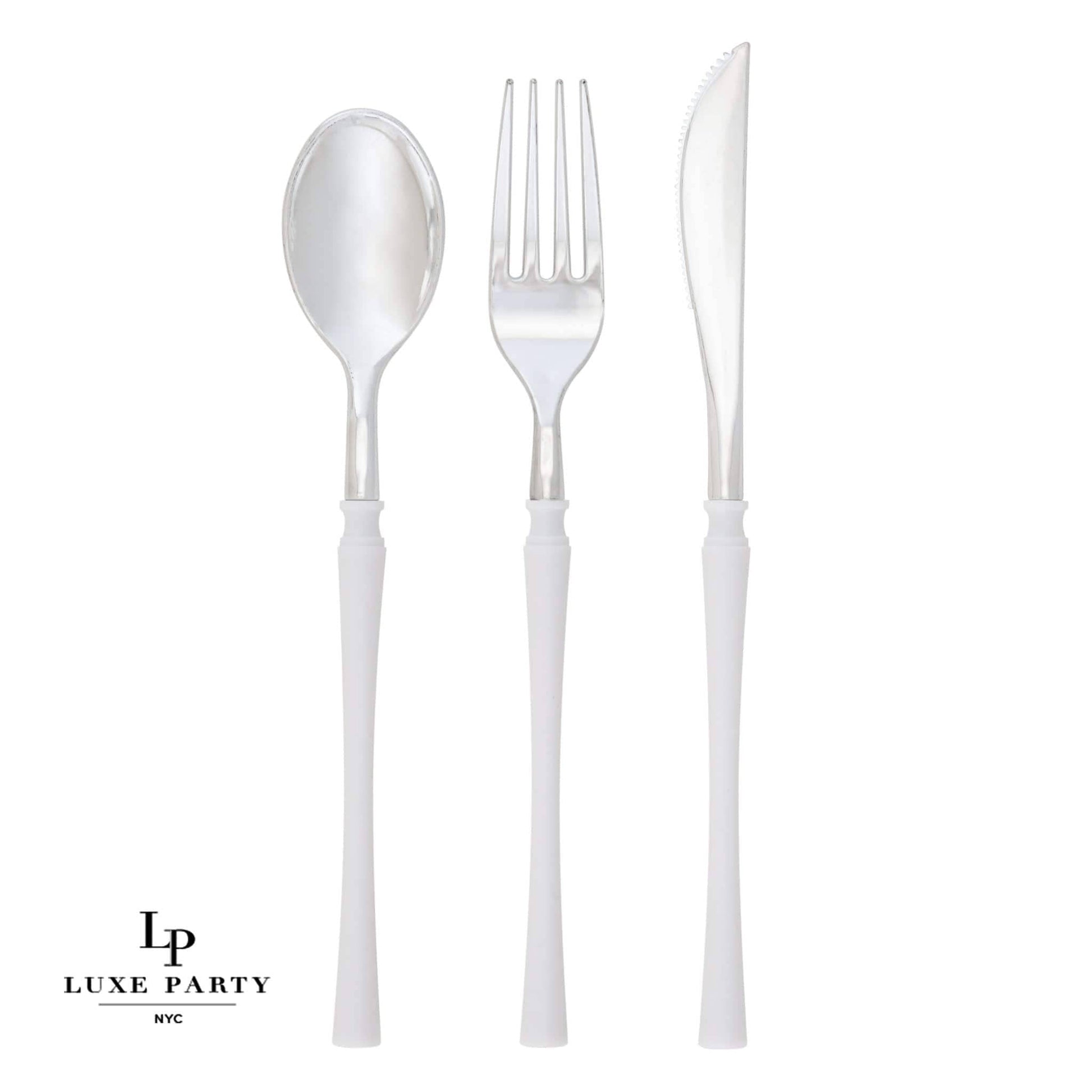 Neo Classic White • Silver Plastic Cutlery Set | 32 Pieces - Bria Blair Creative