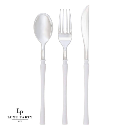 Neo Classic White • Silver Plastic Cutlery Set | 32 Pieces - Bria Blair Creative