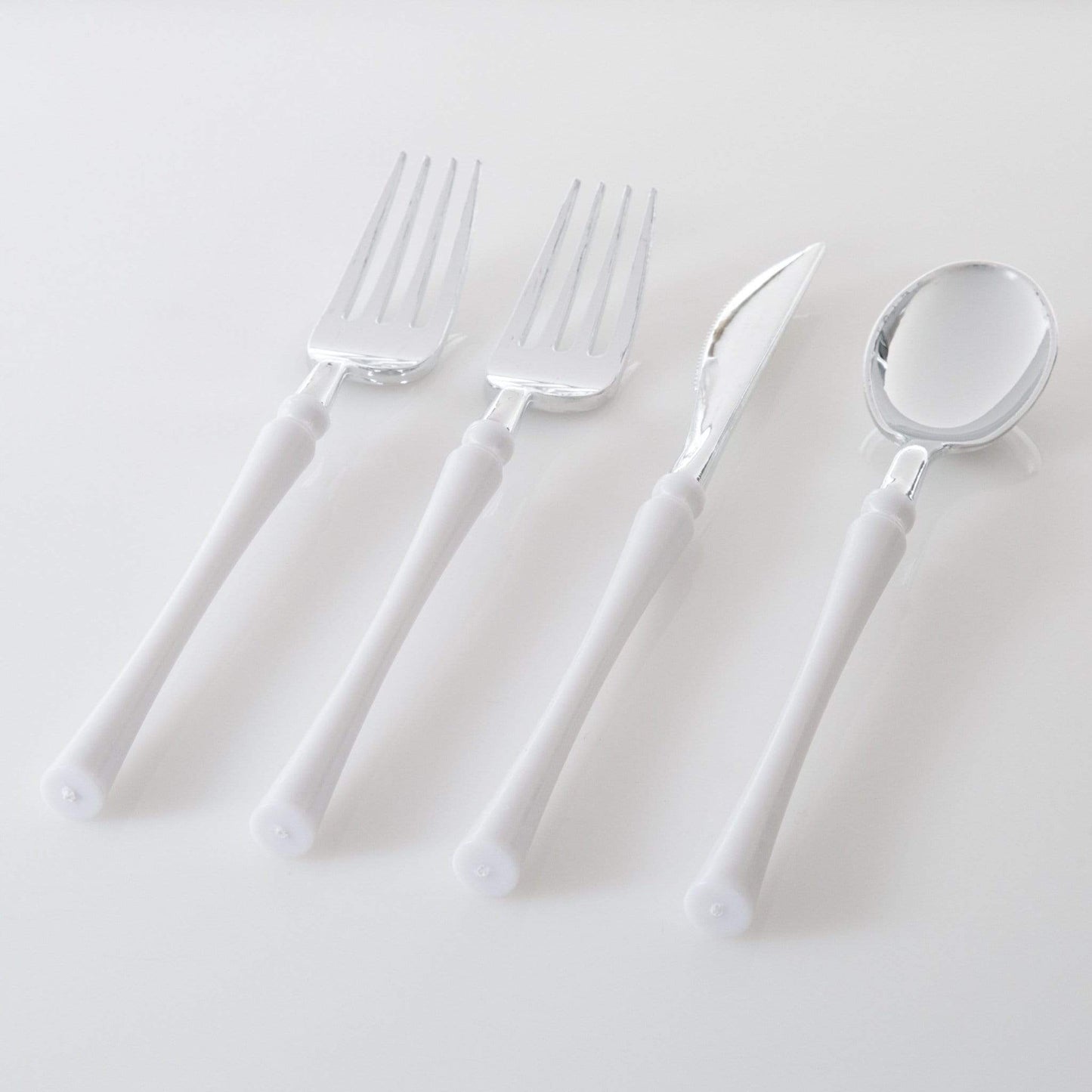 Neo Classic White • Silver Plastic Cutlery Set | 32 Pieces - Bria Blair Creative