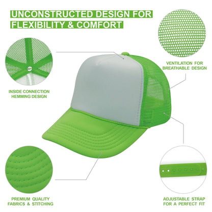 Nissun Neon Color Foam Mesh Trucker Hats Caps, Blank Two Tone Snapbacks: Neon Pink - Bria Blair Creative