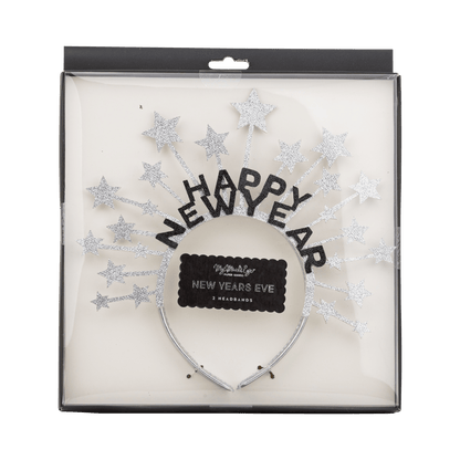 NYE1306 - Silver Glitter Happy New Year Star Headbands - Bria Blair Creative