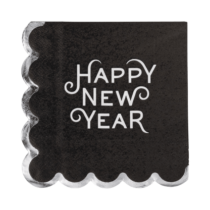 NYE1339 - Black Happy New Year's Paper Cocktail Napkins - Bria Blair Creative