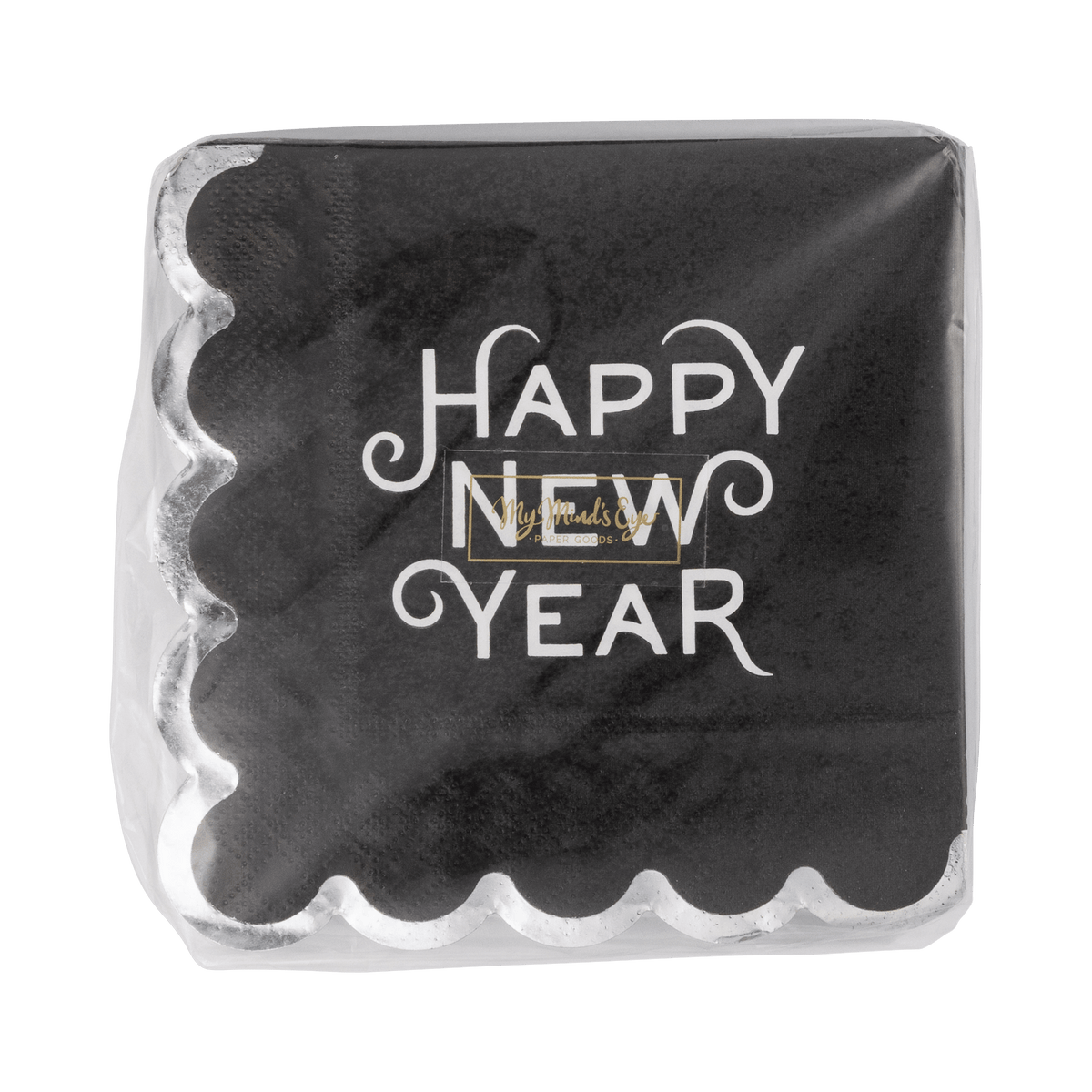 NYE1339 - Black Happy New Year's Paper Cocktail Napkins - Bria Blair Creative