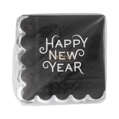 NYE1339 - Black Happy New Year's Paper Cocktail Napkins - Bria Blair Creative