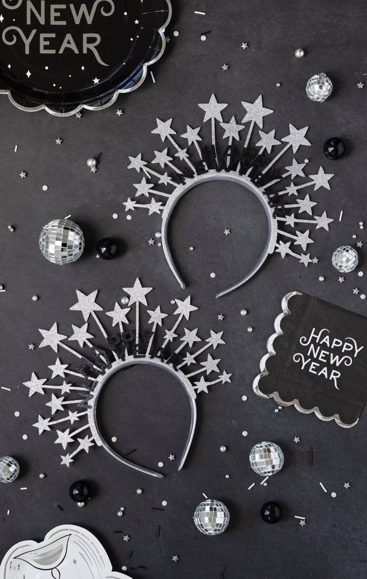 NYE1341 - Black Happy New Year's 9" Paper Dinner Plates - Bria Blair Creative