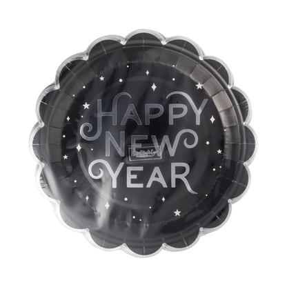 NYE1341 - Black Happy New Year's 9" Paper Dinner Plates - Bria Blair Creative